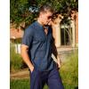 imageCOOFANDY Mens Cotton Linen Henley Shirt Short Sleeve Hippie Casual Beach TShirts with PocketNavy Blue