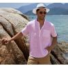 imageCOOFANDY Mens Cotton Linen Henley Shirt Short Sleeve Hippie Casual Beach TShirts with PocketPink