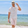 imageCOOFANDY Mens Cotton Linen Henley Shirt Short Sleeve Hippie Casual Beach TShirts with PocketWhite Striped