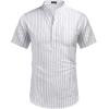 imageCOOFANDY Mens Cotton Linen Henley Shirt Short Sleeve Hippie Casual Beach TShirts with PocketWhite Striped