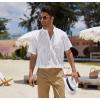 imageCOOFANDY Mens Cotton Linen Henley Shirt Short Sleeve Hippie Casual Beach TShirts with PocketWhite Striped