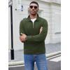 imageCOOFANDY Mens Fashion Quarter Zip Pullover Long Sleeve Quilted Sweatshirt Plaid Jacquard Polo Mock Neck SweatersArmy Green