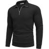 imageCOOFANDY Mens Fashion Quarter Zip Pullover Long Sleeve Quilted Sweatshirt Plaid Jacquard Polo Mock Neck SweatersBlack