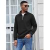 imageCOOFANDY Mens Fashion Quarter Zip Pullover Long Sleeve Quilted Sweatshirt Plaid Jacquard Polo Mock Neck SweatersBlack