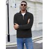 imageCOOFANDY Mens Fashion Quarter Zip Pullover Long Sleeve Quilted Sweatshirt Plaid Jacquard Polo Mock Neck SweatersBlack