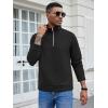 imageCOOFANDY Mens Fashion Quarter Zip Pullover Long Sleeve Quilted Sweatshirt Plaid Jacquard Polo Mock Neck SweatersBlack