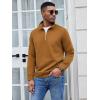 imageCOOFANDY Mens Fashion Quarter Zip Pullover Long Sleeve Quilted Sweatshirt Plaid Jacquard Polo Mock Neck SweatersCaramel