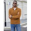 imageCOOFANDY Mens Fashion Quarter Zip Pullover Long Sleeve Quilted Sweatshirt Plaid Jacquard Polo Mock Neck SweatersCaramel