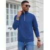 imageCOOFANDY Mens Fashion Quarter Zip Pullover Long Sleeve Quilted Sweatshirt Plaid Jacquard Polo Mock Neck SweatersDark Blue