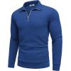 imageCOOFANDY Mens Fashion Quarter Zip Pullover Long Sleeve Quilted Sweatshirt Plaid Jacquard Polo Mock Neck SweatersDark Blue
