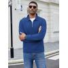 imageCOOFANDY Mens Fashion Quarter Zip Pullover Long Sleeve Quilted Sweatshirt Plaid Jacquard Polo Mock Neck SweatersDark Blue