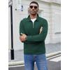 imageCOOFANDY Mens Fashion Quarter Zip Pullover Long Sleeve Quilted Sweatshirt Plaid Jacquard Polo Mock Neck SweatersDark Green