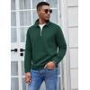 imageCOOFANDY Mens Fashion Quarter Zip Pullover Long Sleeve Quilted Sweatshirt Plaid Jacquard Polo Mock Neck SweatersDark Green