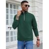 imageCOOFANDY Mens Fashion Quarter Zip Pullover Long Sleeve Quilted Sweatshirt Plaid Jacquard Polo Mock Neck SweatersDark Green