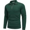 imageCOOFANDY Mens Fashion Quarter Zip Pullover Long Sleeve Quilted Sweatshirt Plaid Jacquard Polo Mock Neck SweatersDark Green