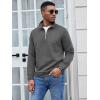 imageCOOFANDY Mens Fashion Quarter Zip Pullover Long Sleeve Quilted Sweatshirt Plaid Jacquard Polo Mock Neck SweatersDark Grey