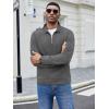 imageCOOFANDY Mens Fashion Quarter Zip Pullover Long Sleeve Quilted Sweatshirt Plaid Jacquard Polo Mock Neck SweatersDark Grey