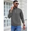 imageCOOFANDY Mens Fashion Quarter Zip Pullover Long Sleeve Quilted Sweatshirt Plaid Jacquard Polo Mock Neck SweatersDark Grey