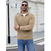 imageCOOFANDY Mens Fashion Quarter Zip Pullover Long Sleeve Quilted Sweatshirt Plaid Jacquard Polo Mock Neck SweatersKhaki