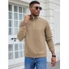 imageCOOFANDY Mens Fashion Quarter Zip Pullover Long Sleeve Quilted Sweatshirt Plaid Jacquard Polo Mock Neck SweatersKhaki