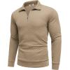 imageCOOFANDY Mens Fashion Quarter Zip Pullover Long Sleeve Quilted Sweatshirt Plaid Jacquard Polo Mock Neck SweatersKhaki