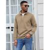 imageCOOFANDY Mens Fashion Quarter Zip Pullover Long Sleeve Quilted Sweatshirt Plaid Jacquard Polo Mock Neck SweatersKhaki