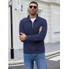 imageCOOFANDY Mens Fashion Quarter Zip Pullover Long Sleeve Quilted Sweatshirt Plaid Jacquard Polo Mock Neck SweatersNavy Blue