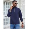 imageCOOFANDY Mens Fashion Quarter Zip Pullover Long Sleeve Quilted Sweatshirt Plaid Jacquard Polo Mock Neck SweatersNavy Blue