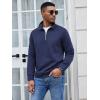 imageCOOFANDY Mens Fashion Quarter Zip Pullover Long Sleeve Quilted Sweatshirt Plaid Jacquard Polo Mock Neck SweatersNavy Blue