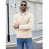 imageCOOFANDY Mens Fashion Quarter Zip Pullover Long Sleeve Quilted Sweatshirt Plaid Jacquard Polo Mock Neck SweatersWhite