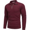 imageCOOFANDY Mens Fashion Quarter Zip Pullover Long Sleeve Quilted Sweatshirt Plaid Jacquard Polo Mock Neck SweatersWine Red