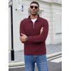 imageCOOFANDY Mens Fashion Quarter Zip Pullover Long Sleeve Quilted Sweatshirt Plaid Jacquard Polo Mock Neck SweatersWine Red