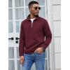 imageCOOFANDY Mens Fashion Quarter Zip Pullover Long Sleeve Quilted Sweatshirt Plaid Jacquard Polo Mock Neck SweatersWine Red
