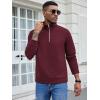 imageCOOFANDY Mens Fashion Quarter Zip Pullover Long Sleeve Quilted Sweatshirt Plaid Jacquard Polo Mock Neck SweatersWine Red
