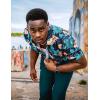 imageCOOFANDY Mens Hawaiian Shirts Short Sleeve Casual Button Down Tropical Beach ShirtBlack  Green Leaf