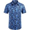 imageCOOFANDY Mens Hawaiian Shirts Short Sleeve Casual Button Down Tropical Beach ShirtBlack  Royal Blue Leaf