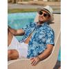 imageCOOFANDY Mens Hawaiian Shirts Short Sleeve Casual Button Down Tropical Beach ShirtBlue  White Plam Leaf