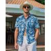 imageCOOFANDY Mens Hawaiian Shirts Short Sleeve Casual Button Down Tropical Beach ShirtBlue  White Plam Leaf
