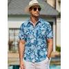 imageCOOFANDY Mens Hawaiian Shirts Short Sleeve Casual Button Down Tropical Beach ShirtBlue  White Plam Leaf