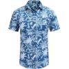 imageCOOFANDY Mens Hawaiian Shirts Short Sleeve Casual Button Down Tropical Beach ShirtBlue  White Plam Leaf