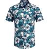 imageCOOFANDY Mens Hawaiian Shirts Short Sleeve Casual Button Down Tropical Beach ShirtGreen  White Floral