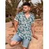 imageCOOFANDY Mens Hawaiian Shirts Short Sleeve Casual Button Down Tropical Beach ShirtGreen  White Leaf