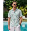imageCOOFANDY Mens Hawaiian Shirts Short Sleeve Casual Button Down Tropical Beach ShirtLight Green  White Leaf