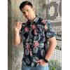 imageCOOFANDY Mens Hawaiian Shirts Short Sleeve Casual Button Down Tropical Beach ShirtNavy Blue  Plam Leaf