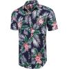 imageCOOFANDY Mens Hawaiian Shirts Short Sleeve Casual Button Down Tropical Beach ShirtNavy Blue  Plam Leaf