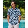imageCOOFANDY Mens Hawaiian Shirts Short Sleeve Casual Button Down Tropical Beach ShirtNavy Blue  White Leaf
