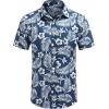 imageCOOFANDY Mens Hawaiian Shirts Short Sleeve Casual Button Down Tropical Beach ShirtNavy Blue  White Leaf