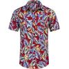 imageCOOFANDY Mens Hawaiian Shirts Short Sleeve Casual Button Down Tropical Beach ShirtRed  Blue Leaf