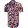 imageCOOFANDY Mens Hawaiian Shirts Short Sleeve Casual Button Down Tropical Beach ShirtRed  Blue Leaf