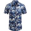 imageCOOFANDY Mens Hawaiian Shirts Short Sleeve Casual Button Down Tropical Beach ShirtRoyal Blue  White Leaf